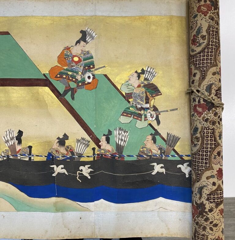 JAPON - Milieu Epoque EDO (1603 - 1868) - Rouleau e-maki, encre, couleurs et or…