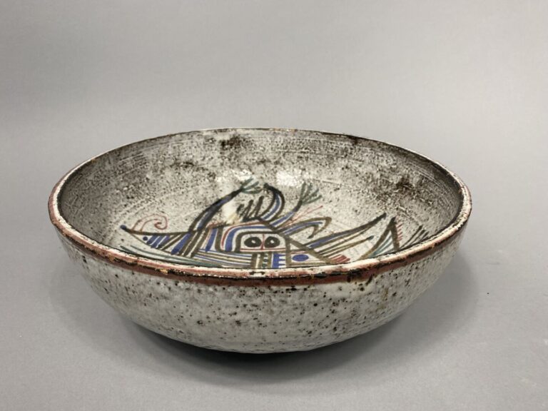 Jean DERVAL (1925-2010) - Coupe en céramique émaillée à décor d'un poisson - Si…
