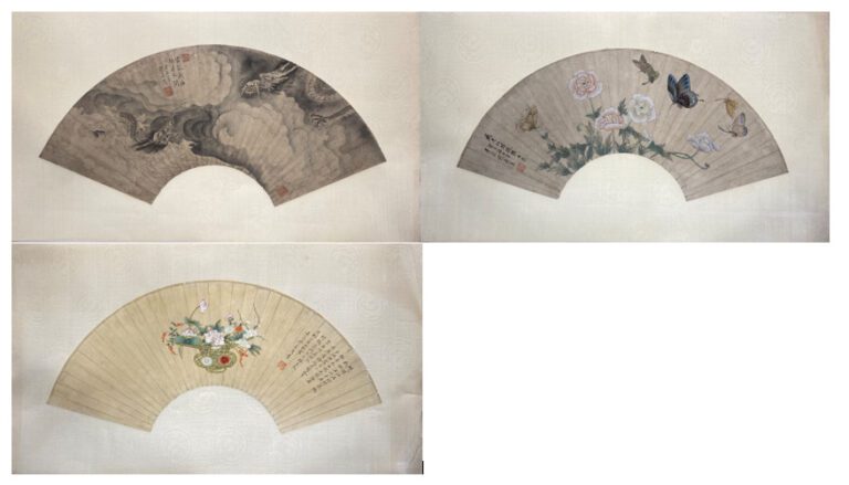 Mou Jiahui (XIX-XX): - Trois projets d'éventails: dragons dans les nuages, papi…