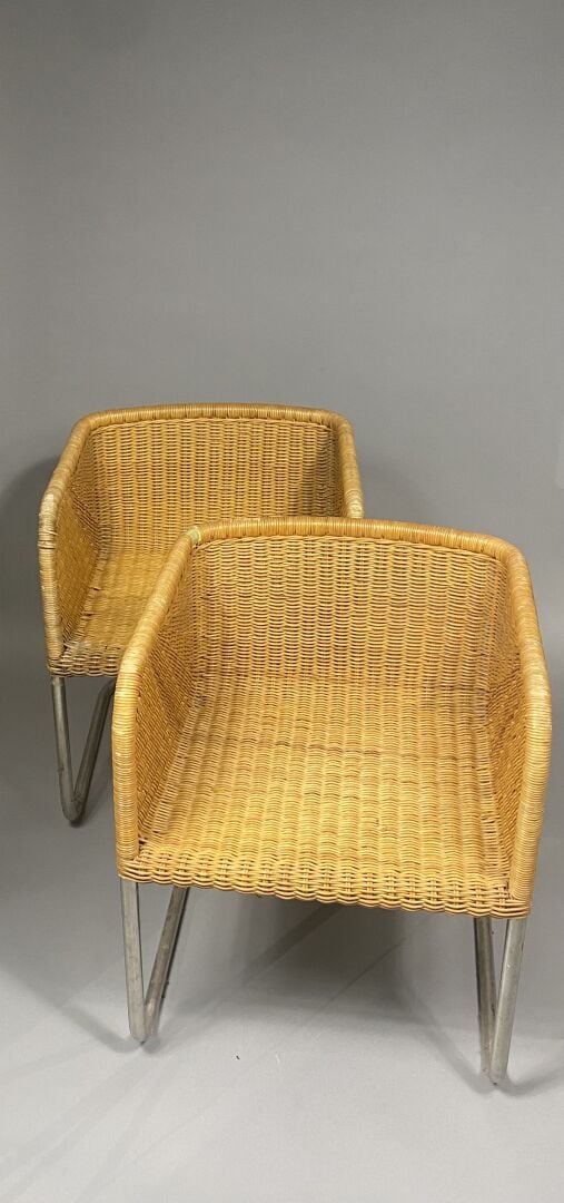 Preben FABRICIUS (1931-1984) - Suite de six fauteuils à assises en rotin tresse…