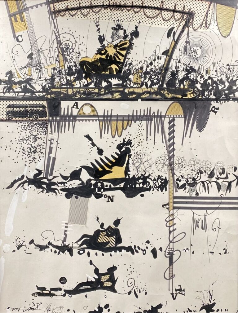 Raymond MORETTI (1931-2005) - Carnaval - Technique mixte sur papier - Signé en…