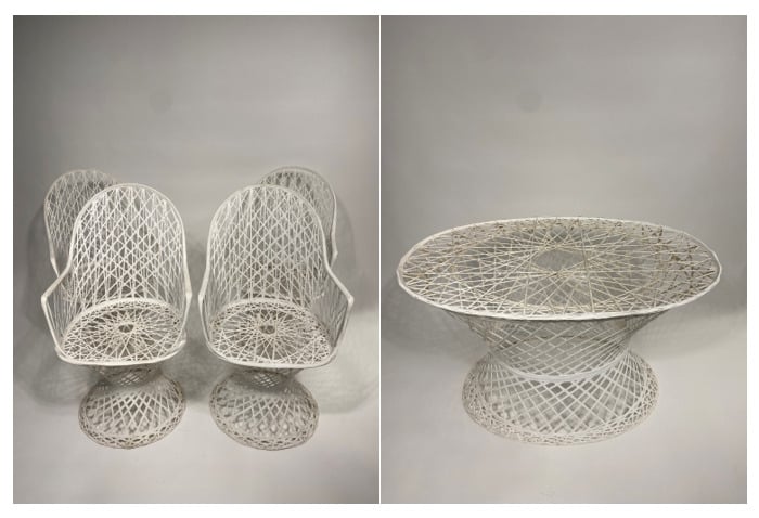 Russell WOODWARD, attribué à - Salon de jardin en baguettes de bois blanc forma…