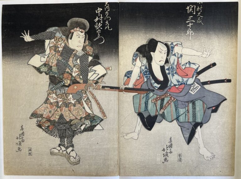 Shunshosai Hokucho (act. 1822-1830) - Diptyque, oban tate-e, portraits des acte…