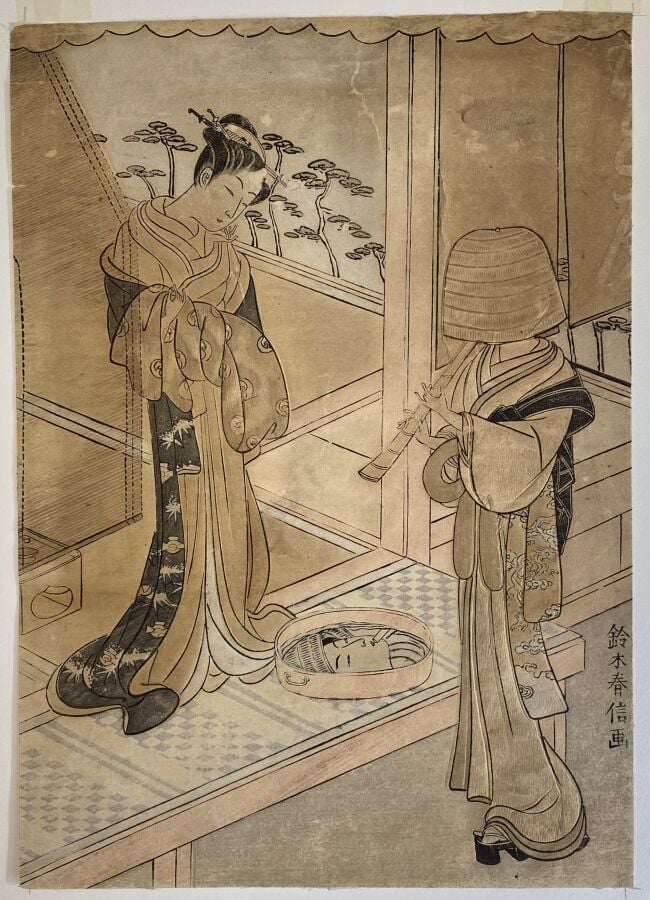 Suzuki Harunobu (1725-1770) - Deux chuban tate-e: - - femmes étendant du linge…