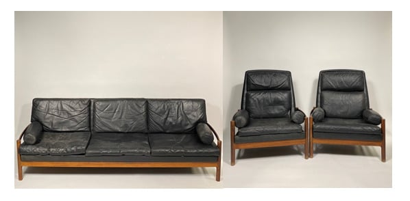 Travail DANOIS 1960 - Ensemble de salon comprenant un canapé et deux fauteuils…