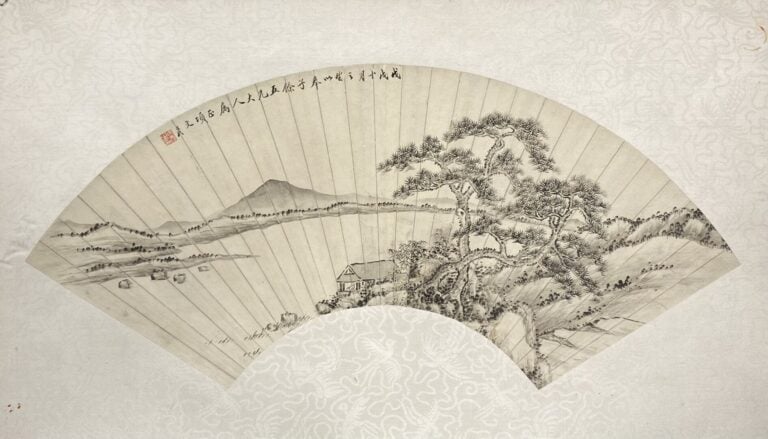 Trois projets d'éventails: pavillon dans un paysage hivernal signé Zhang Zhiwan…