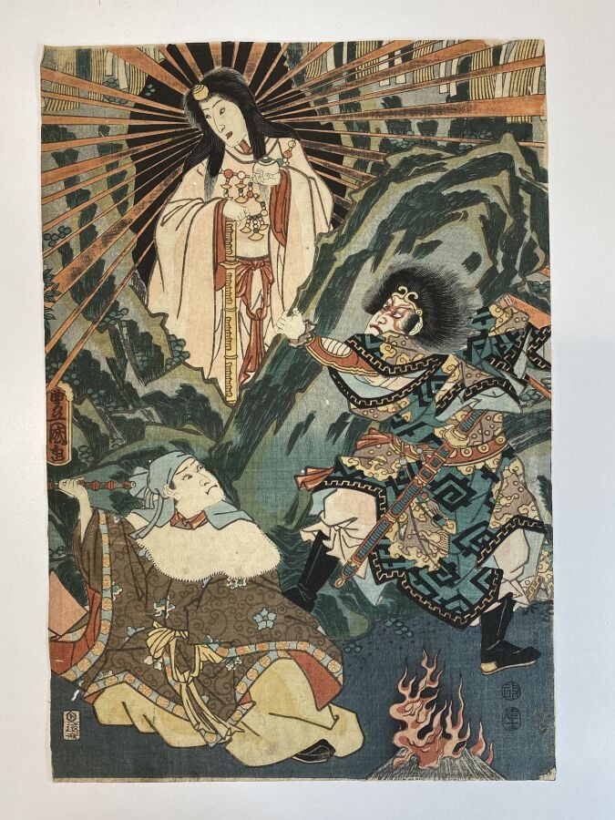 Utagawa Kunisada I (Toyokuni III) (1786-1864) - Triptyque, oban tate-e, Iwato K…