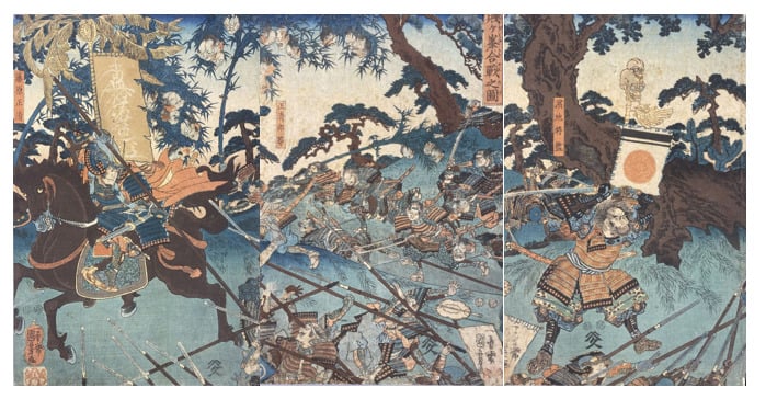Utagawa Kuniyoshi (1797-1861) - Triptyque, oban tate-e, Shizu-ga-mine kassen no…