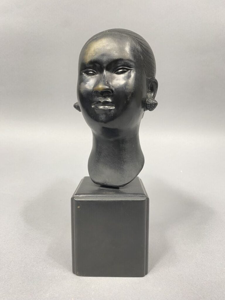Vietnam, Probable Ecole de Bien-Hoa - Tête de jeune femme laotienne en bronze p…