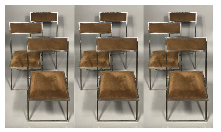 Willy RIZZO (1928-2013) - Suite de neuf chaises pliantes en métal chromé - Garn…