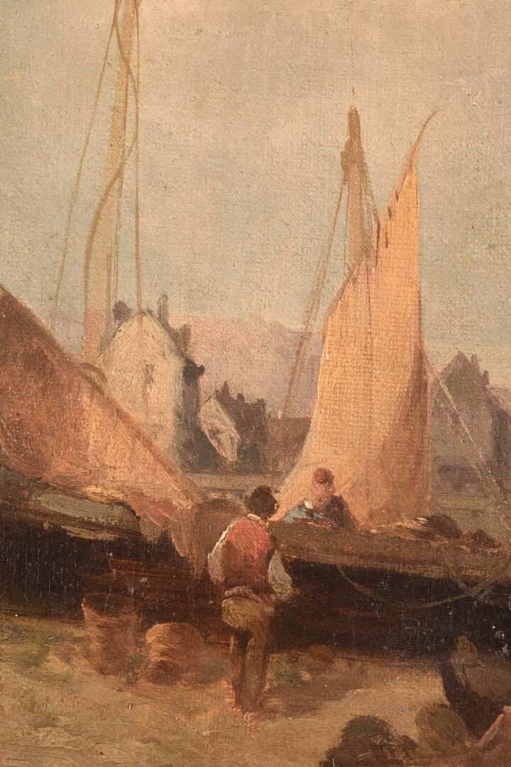 Ecole de la fin du XIXe - début du XXe siècle - Le retour de pêche - Huile sur…