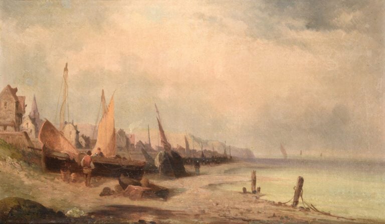 Ecole de la fin du XIXe - début du XXe siècle - Le retour de pêche - Huile sur…