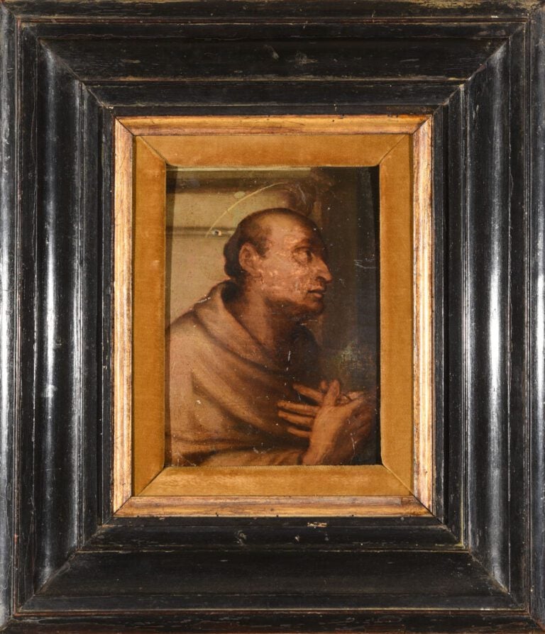 Ecole italienne du XVIIe siècle - Saint François en prière - Huile sur panneau…