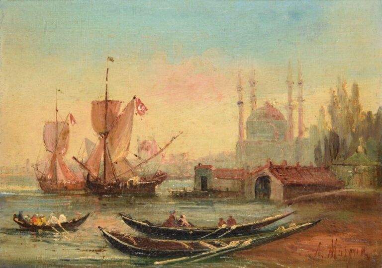 Ecole orientaliste de la fin du XIXe siècle - Vue de Venise et vue de Constanti…