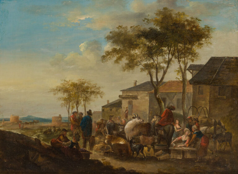 ÉCOLE XIXÈME - Scène paysanne - Huile sur panneau (à voir) - 34 x 32 cm