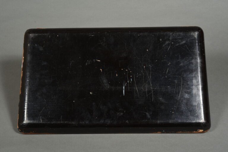 Emile GALLE (1846-1904) - Plateau de forme rectangulaire en bois laqué à décor…