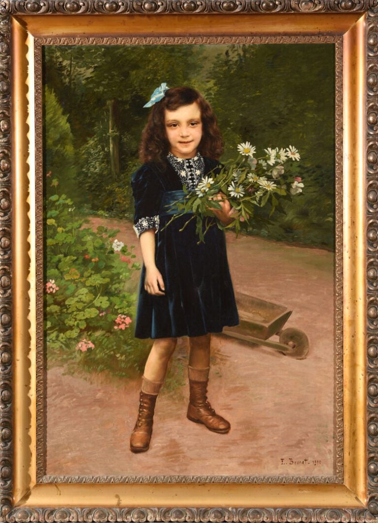 Emile Jean Marie BRUNET (1869-1943) - Jeune fille au bouquet - Huile sur toile…