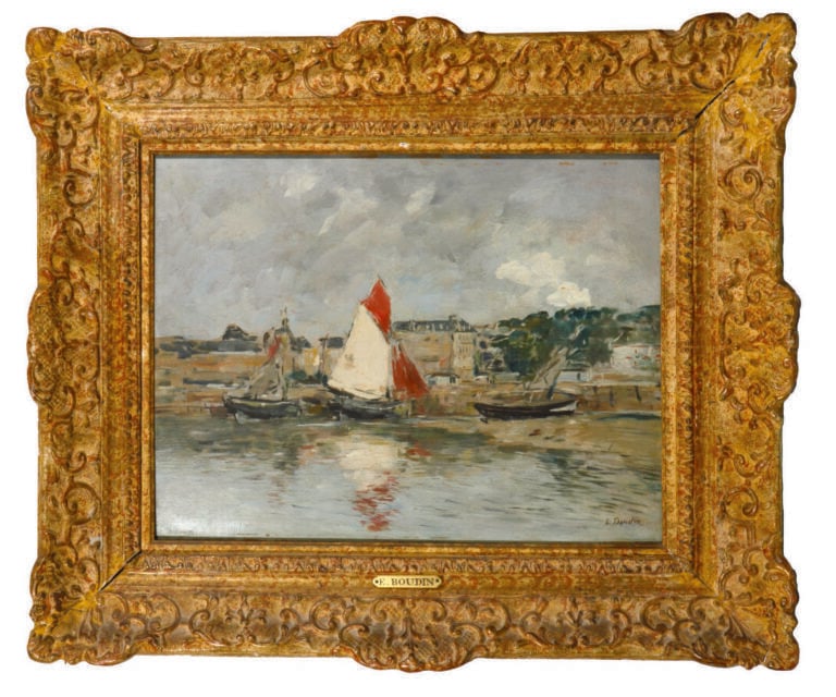 EUGÈNE BOUDIN (1824-1898) - Port de Trouville, à marée basse - Huile sur pannea…