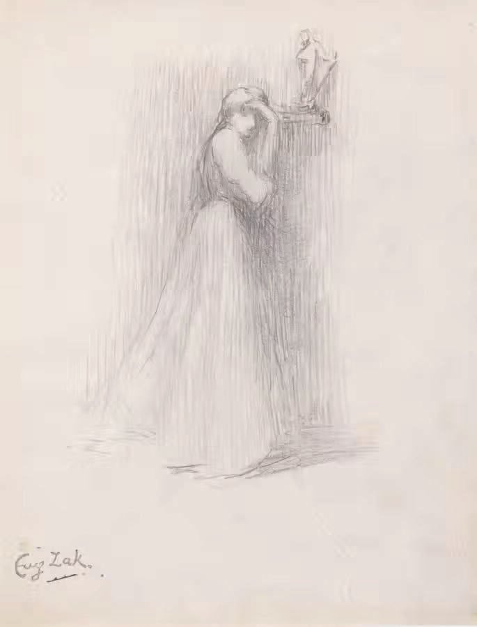 EUGENE ZAK (1884-1926) - Mélancolie, circa 1905 - Crayon sur papier, cachet de…
