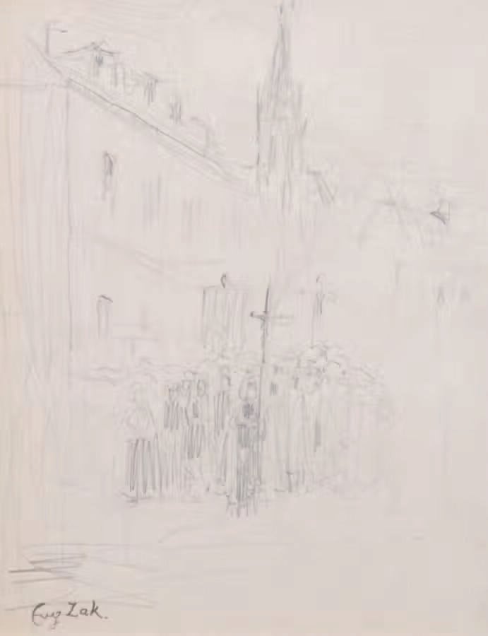 EUGÈNE ZAK (1884-1926) - Procession en Bretagne, circa 1905 - Crayon sur papier…