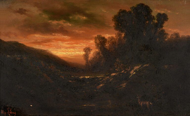 Gabriel Hippolyte LEBAS (1812-1880) - Paysage au coucher du soleil - Huile sur…