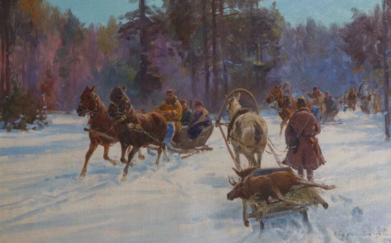 Ignacy ZYGMUNTOWICZ (1875-1947) - Chasse en hiver - Huile sur toile, signée en…