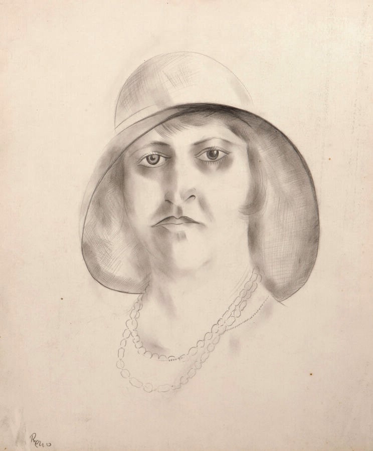 IRÈNE RÉNO (IRENA HASSENBERG DIT) - (1884-1953) - Autoportrait au chapeau - Cra…