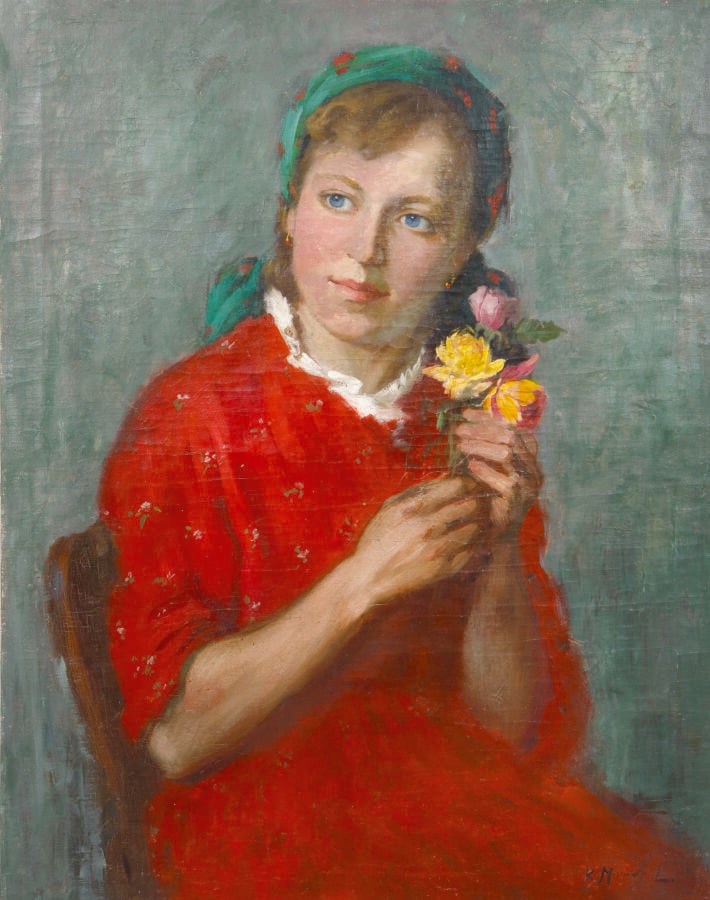 LAJOS REZES MOLNAR (1896-1989) - Fille aux fleurs - Huile sur toile, signée en…