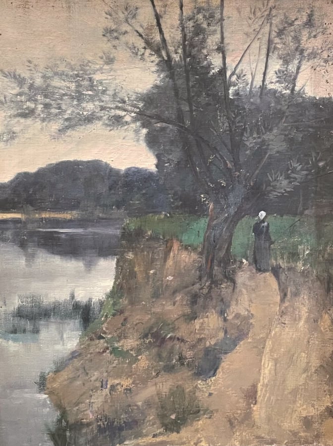 RENÉ BILLOTTE (1846-1915) - Promeneuse solitaire - Huile sur toile, salissures…