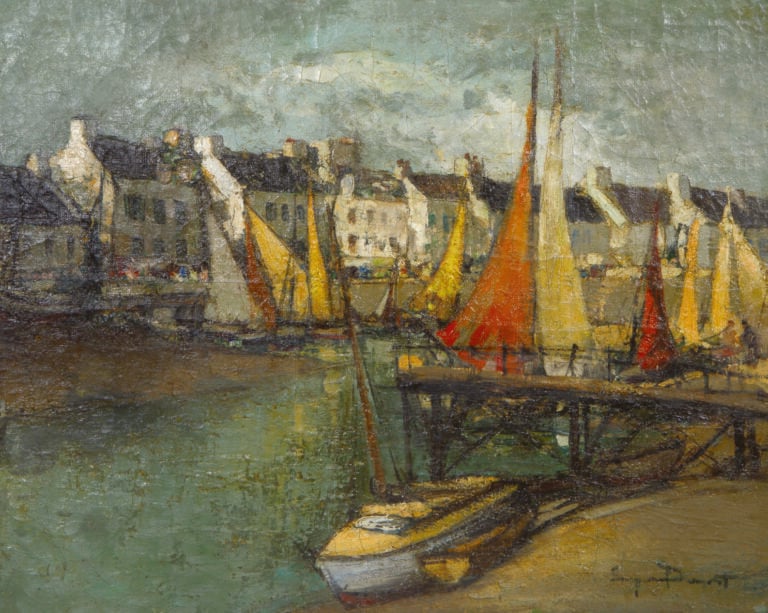 SUZANNE DEMAREST (1900-1985) - Port en Bretagne - Huile sur toile, signée en ba…