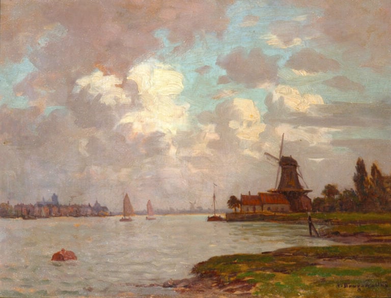 VICTOR BRUGAIROLLES (1869-1936) - La Meuse à Dordrecht - Huile sur panneau, sig…
