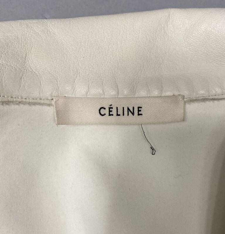 CELINE - Veste en cuir d'agneau ivoire à grand col, fermeture zippée et boutons…