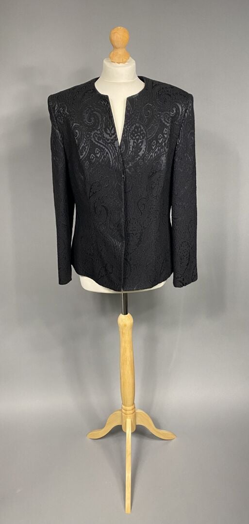 CERRUTI 1881 - Veste tailleur en laine et soie dans les tons noir à motif de fe…