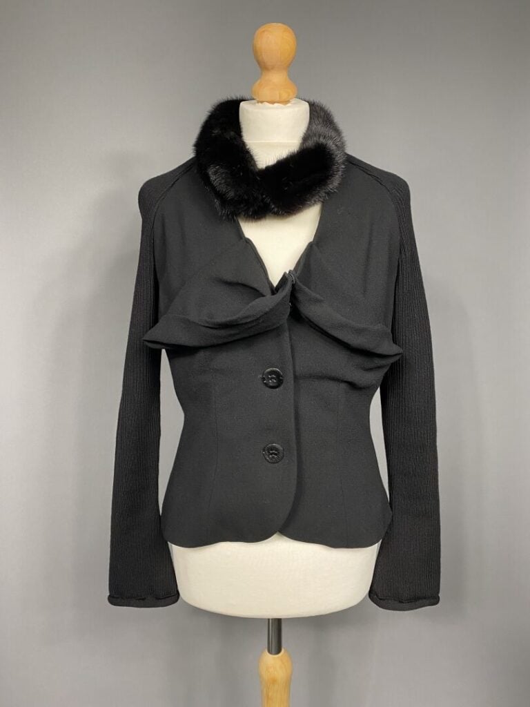 Christian DIOR Boutique - Veste bi-matière courte en laine et doublure soie noi…