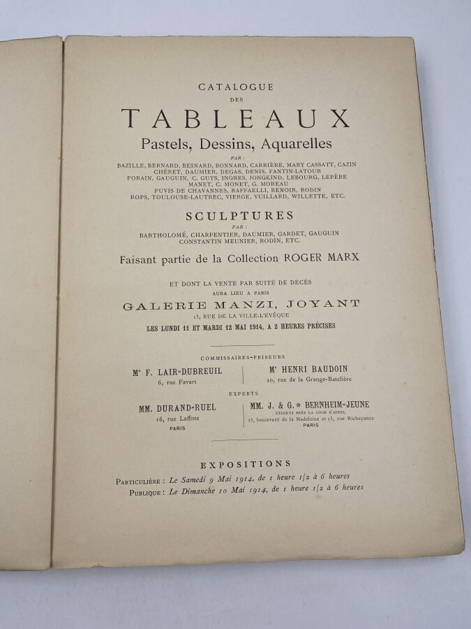 Collection Roger Marx - 2 volumes: - 1- Tableaux, pastels, dessins, aquarelles,…
