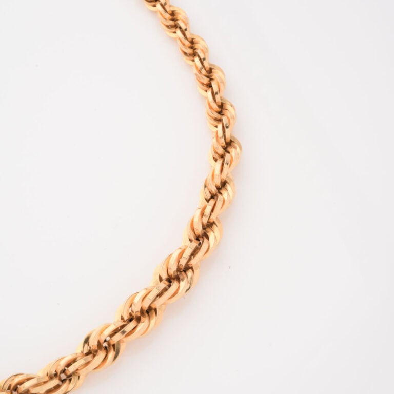 Collier en or jaune (750) creux à maille torsadée en chute - Poids : 25.6 g - L…