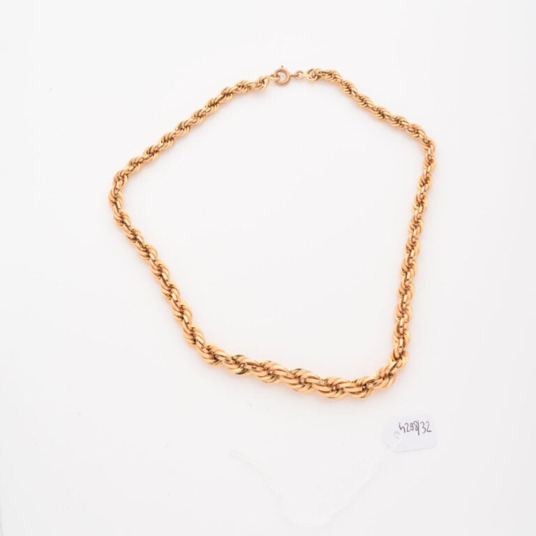 Collier en or jaune (750) creux à maille torsadée en chute - Poids : 25.6 g - L…