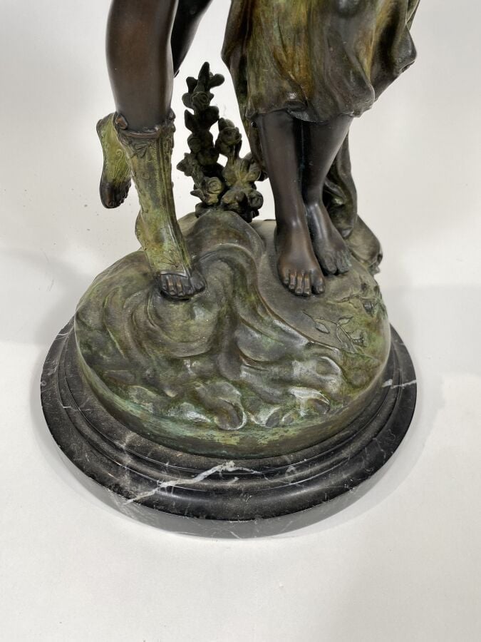 D'après Ernest DUBOIS - Grand groupe en bronze patiné et polychromé à décor d'u…