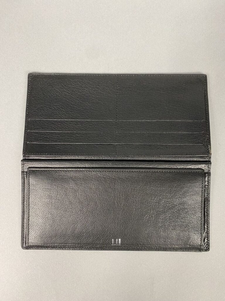 DUNHILL - Portefeuille articulé en cuir noir, six compartiments cartes, une poc…