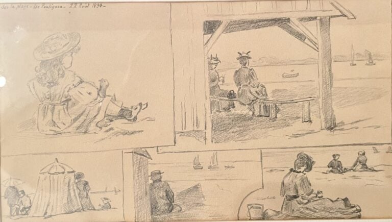 Ecole française XIXème siècle - "sur la plage" et "chapelle Saint René" - Dessi…