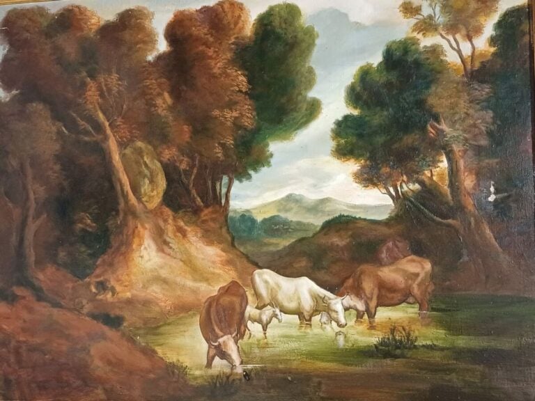 Ecole MODERNE - Paysage aux taureaux - Accidents - Toile - 88 x 116 cm - - Lot…