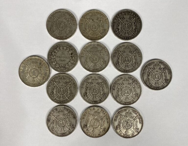 France - Napoléon III (1852-1870) - Lot de quatorze 5 Francs Napoléon III compr…