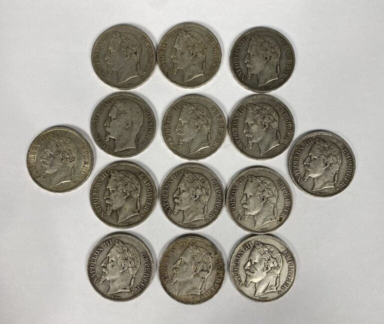 France - Napoléon III (1852-1870) - Lot de quatorze 5 Francs Napoléon III compr…