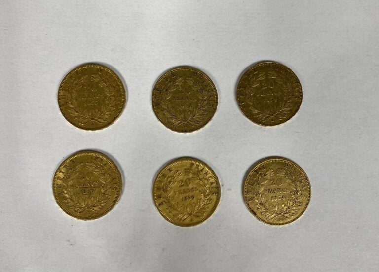 France - Napoléon III (1852-1870) - Lot de six 20 Francs Napoléon III - A : Têt…