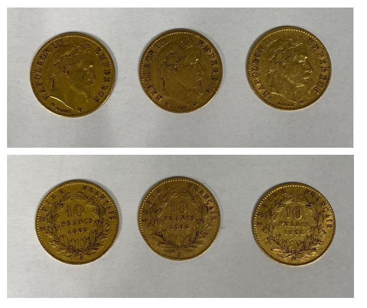 France - Napoléon III (1852-1870) - Lot trois 10 Francs Napoléon III - A : Tête…
