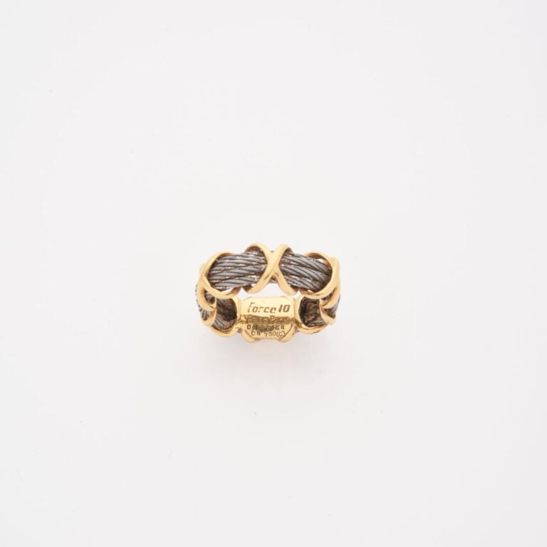 FRED - Bague modèle "Force 10" en or jaune (750) et filins d'acier torsadés - S…