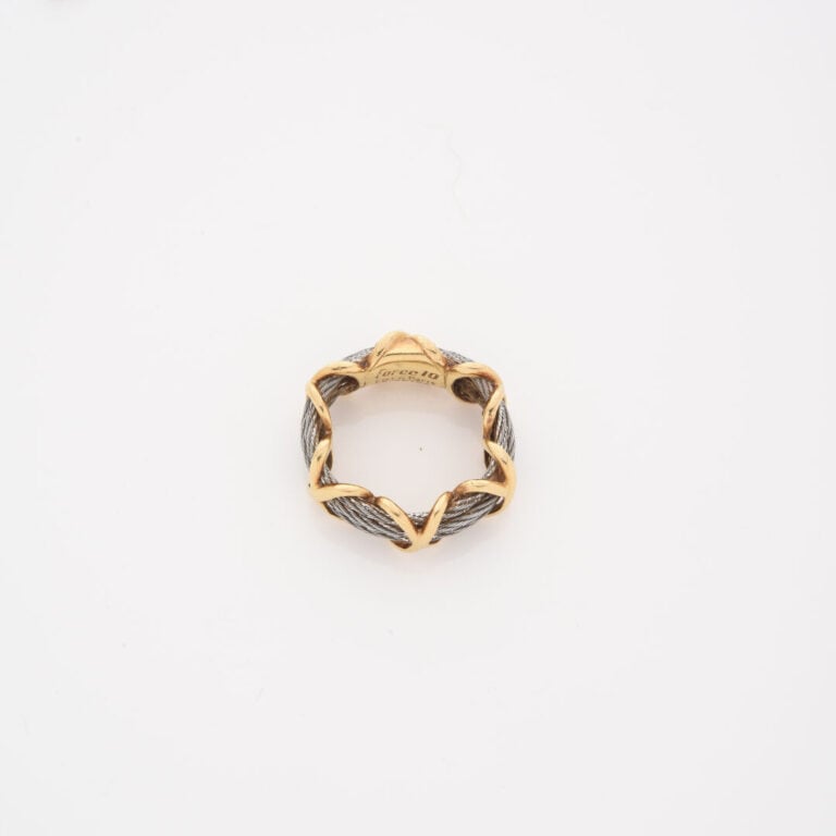 FRED - Bague modèle "Force 10" en or jaune (750) et filins d'acier torsadés - S…