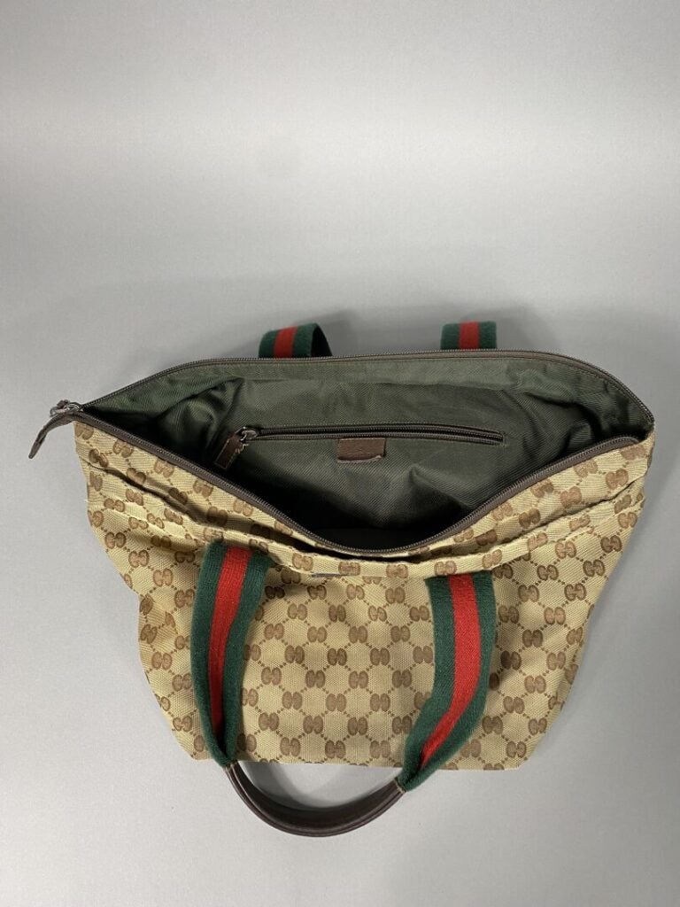 GUCCI - Sac en toile GG beige et cuir marron, porté main ou épaule, double anse…