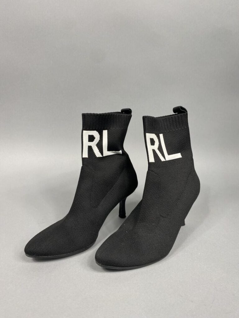 Karl LAGERFELD - Bottines en tissu noir et blanc. - Pointure 36, talon de 7cm -…