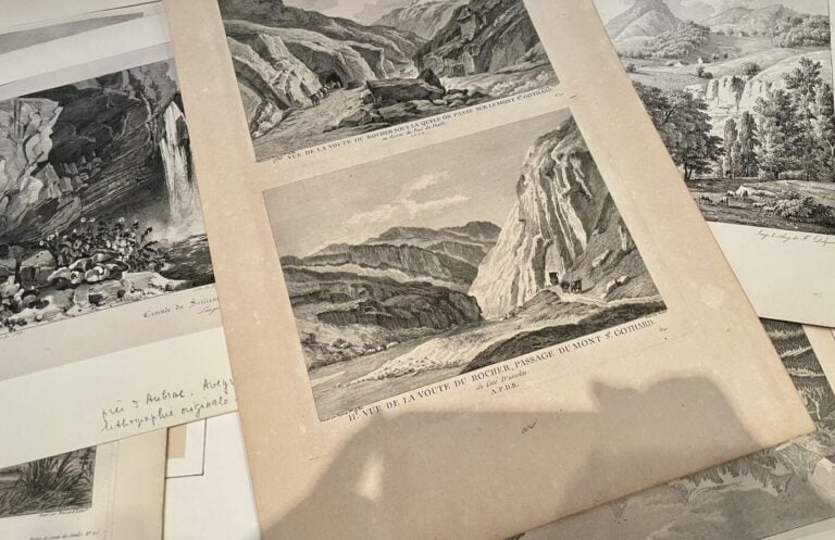 Lot de gravures diverses "Paysage de montagne" et divers (environ 12)